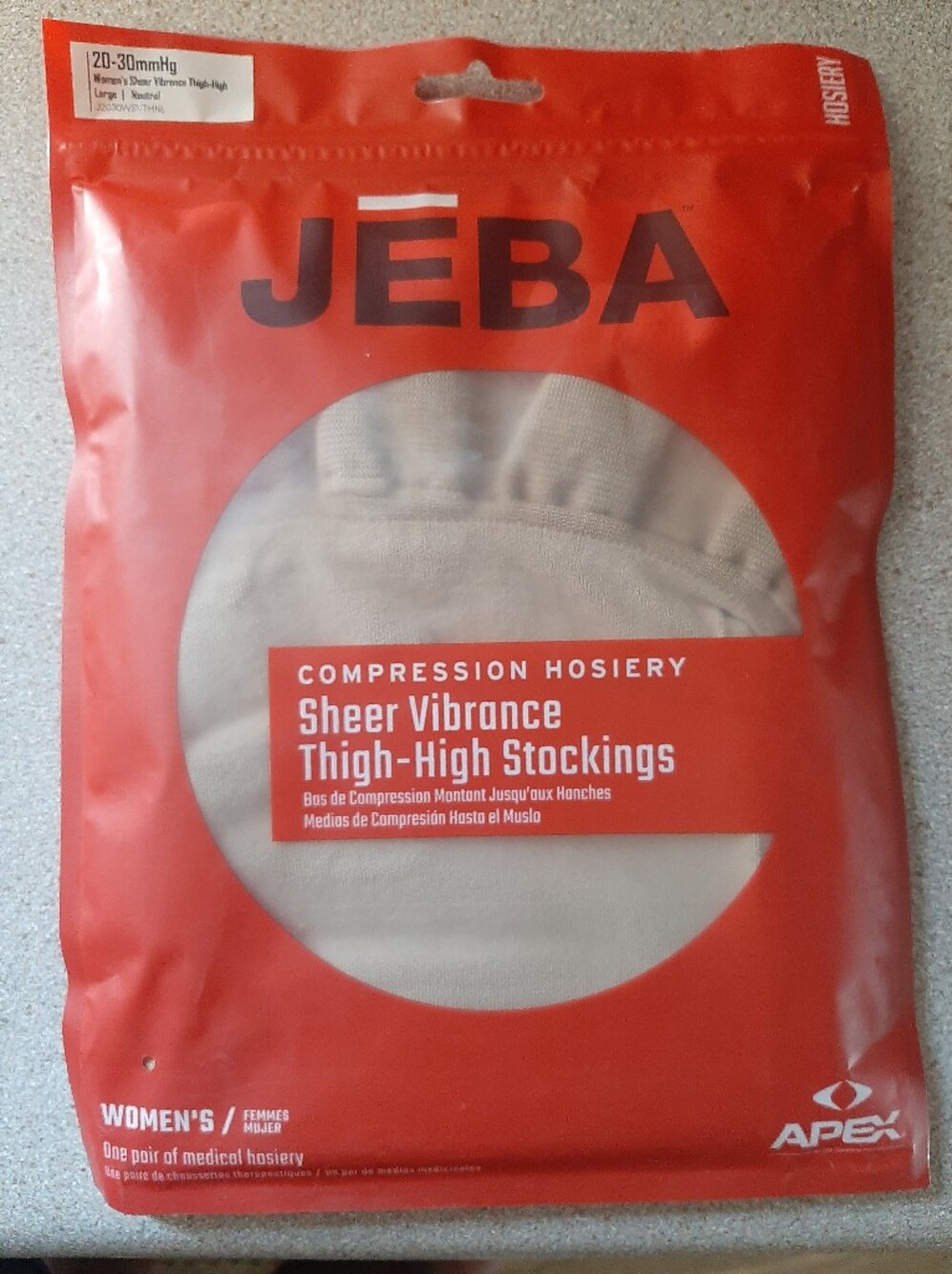 JEBA Sheer Thigh High Support Stockings 20-30 mmHg Women's Large
